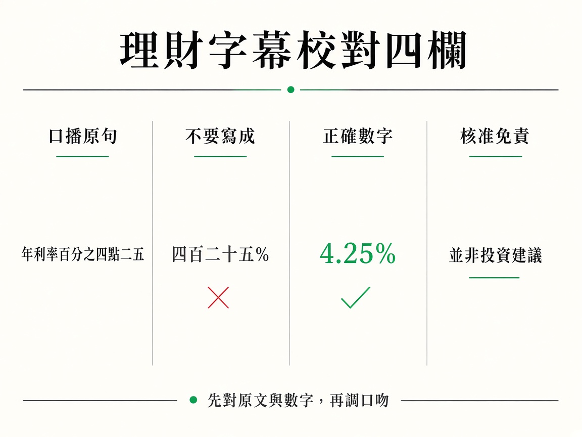 四欄對照：口播原句、不要寫成的通順句、正確數字、核准免責