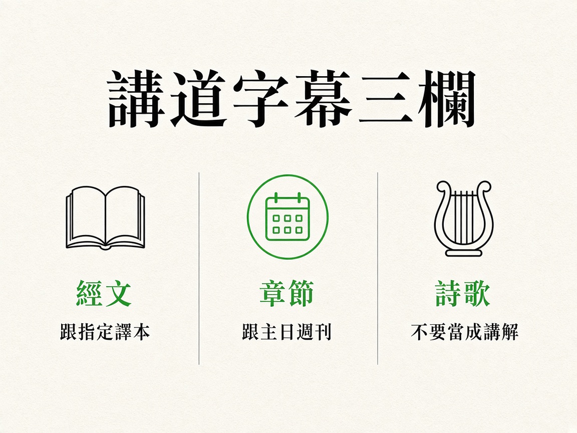 三欄圖:經文要跟指定譯本、章節要跟週刊、詩歌不要當成講解