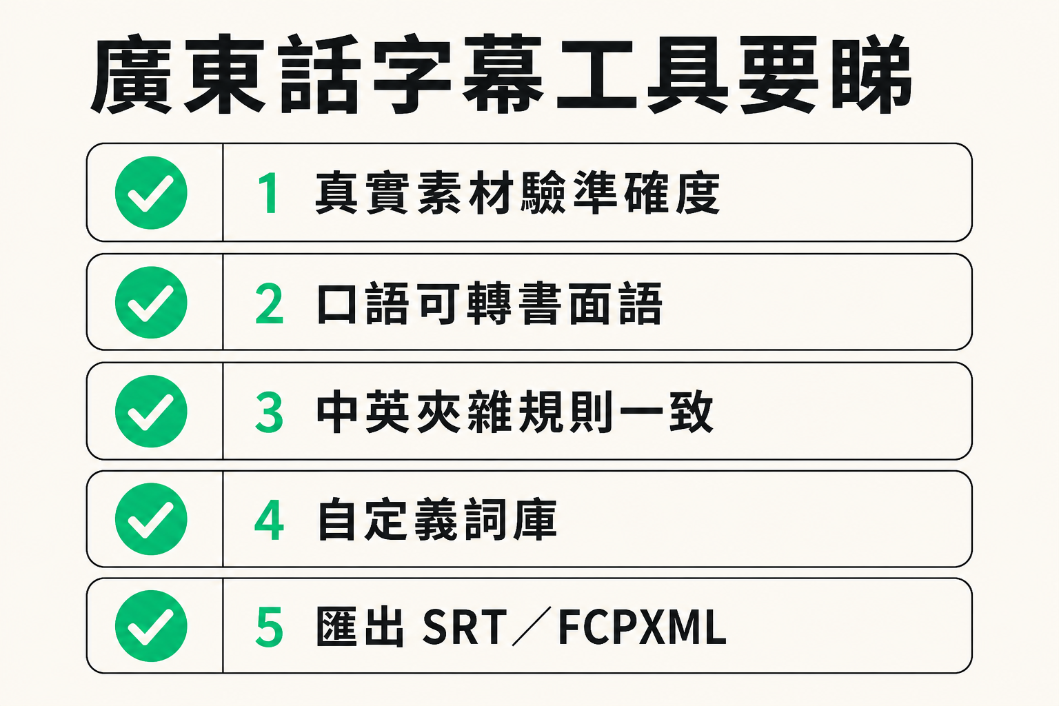 廣東話字幕工具挑選清單:準確度、書面語、中英夾雜、詞庫與匯出格式